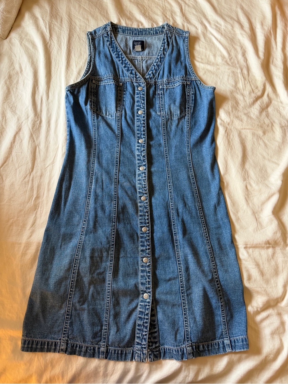 GAP Blue Denim Button-Front Sleeveless Dress